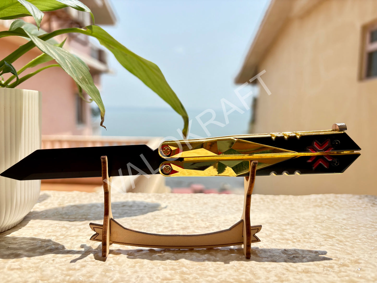 [21 CM] [Regular] Champions 2022 Butterfly Knife Full Metal Replica from FPS game Valo (Comes with Leather Pouch)